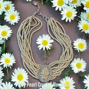 Statement Tiny Pearls and Sparkle  Necklace Cowgirl Glam